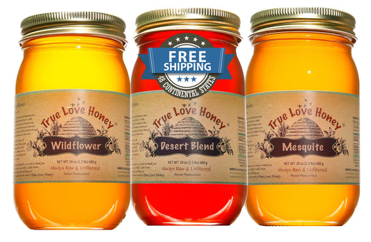 SUMMER 3 PACK (pint jars) Desert Blend, Wildflower, and Mesquite Honey [4.5 pounds of honey]